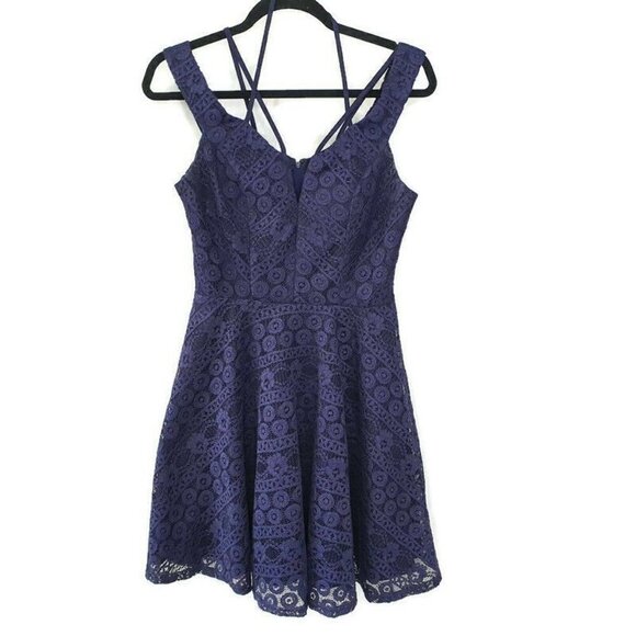 Jodi Kristopher Blue Lace Babydoll Evening Dress 5 - Picture 1 of 10
